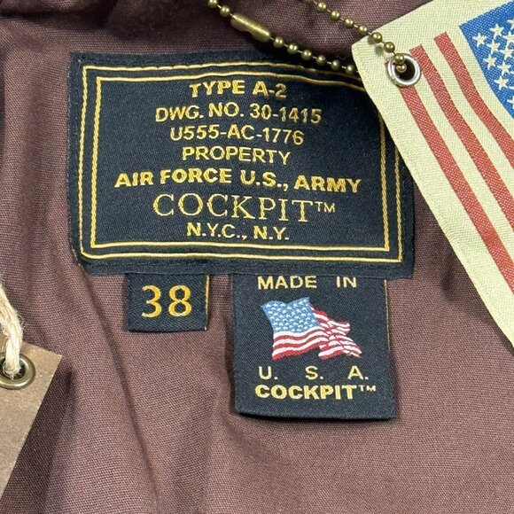 Cockpit U.S.A.F. 21st Century A-2 Jacket Goatskin Leather Black Mens 38 USA NWT - Picture 2 of 16
